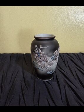Dragon Ware Mini Black Ceramic Dragon Relief Vase